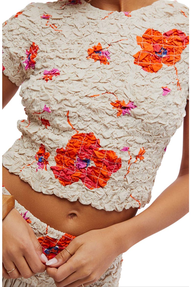 Carino Floral Two-Piece Stretch Cotton Crop Top & Midi Skirt, Alternate, color, TEA COMBO