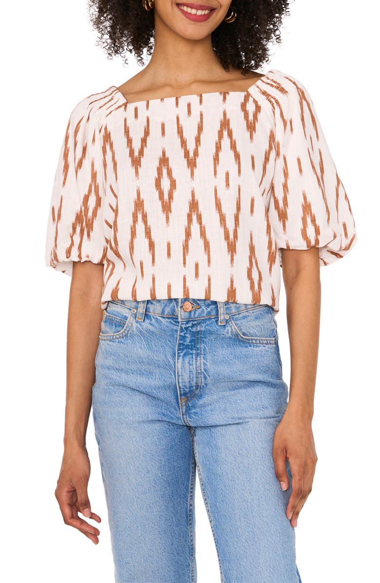Vince Camuto Ikat Print Square Neck Top, Main, color, 