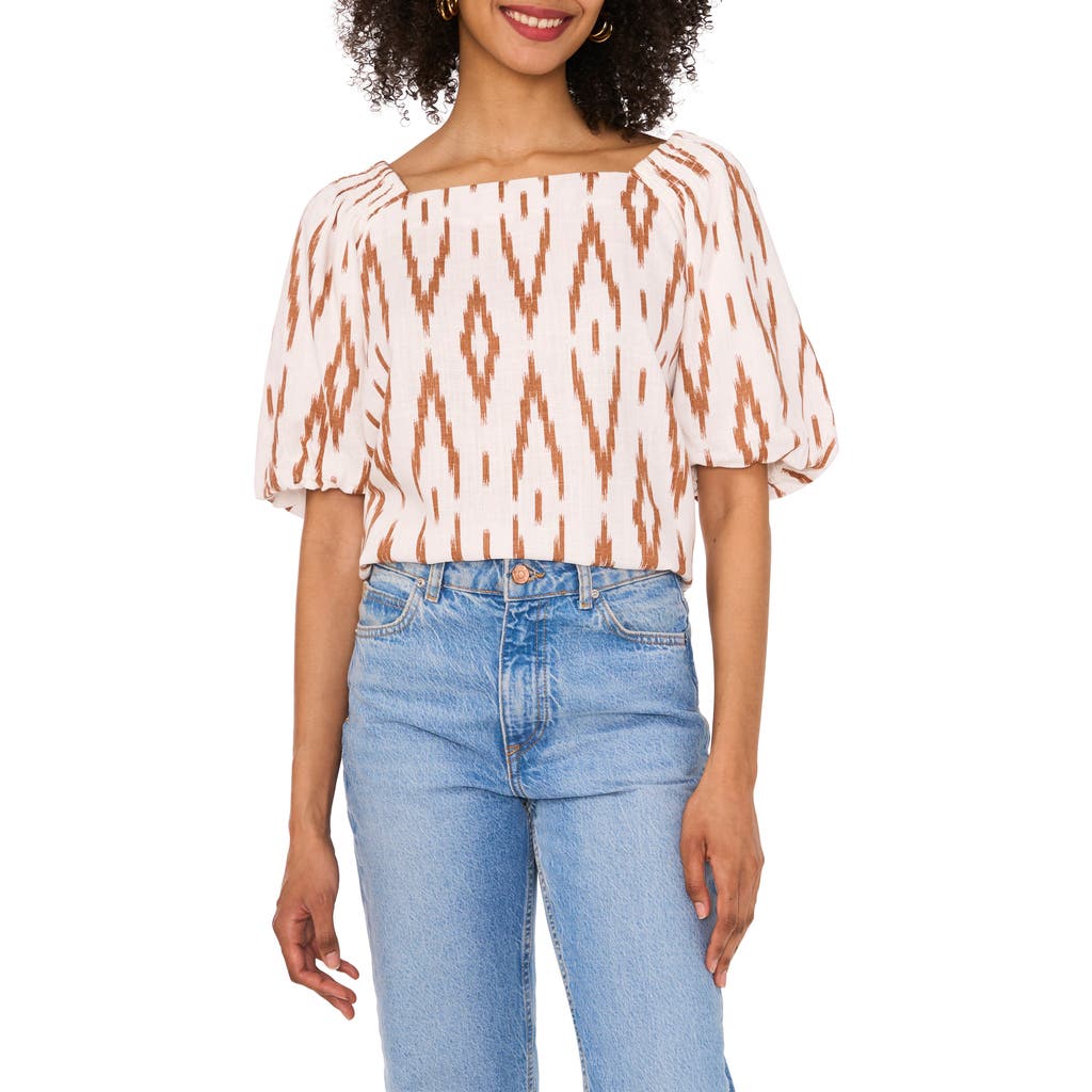 Vince Camuto Ikat Print Square Neck Top In Neutral