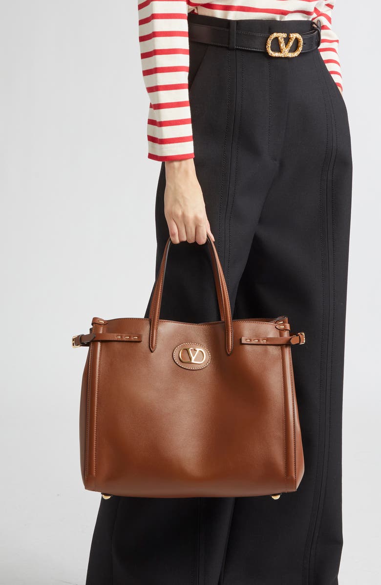 Valentino Garavani Medium Antibes Leather Tote, Alternate, color, N58 Tobacco