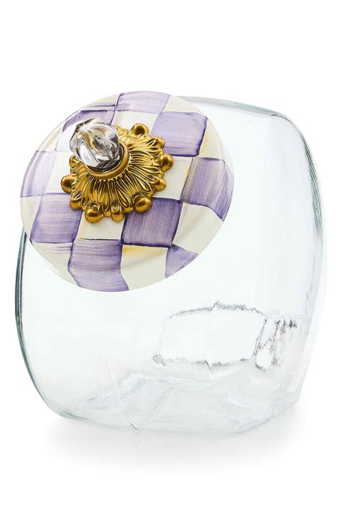 Cookie Jar with Violet Check Lid