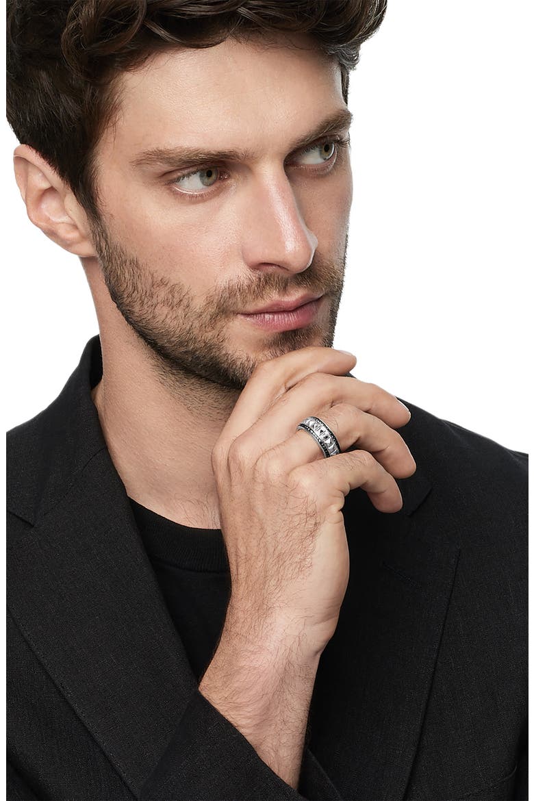Pyramid Band Ring with Pavé Black Diamonds, Alternate, color, SILVER PAVE