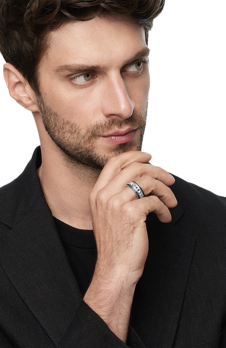 David Yurman Pyramid Band Ring with Pavé Black Diamonds, Alternate, color,