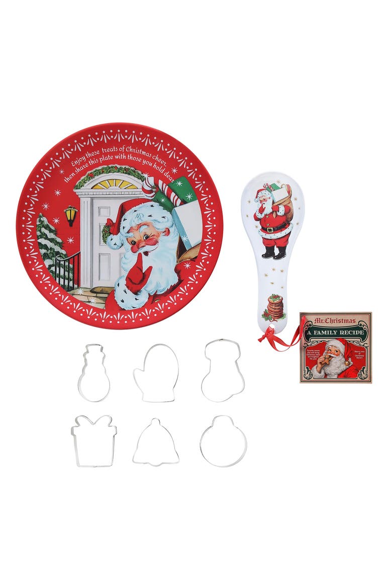 12 in. Santa Plate, Spoon Rest & 6-Piece Cookie Cutter Baking Gift Set with Recipe, Main, color, Multicolored