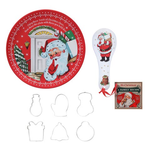 12 in. Santa Plate, Spoon Rest & 6-Piece Cookie Cutter Baking Gift Set with Recipe