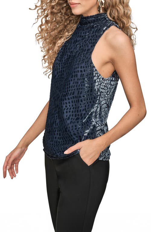 Donna Karan New York Velvet Burnout Cowl Neck Tank In Blue