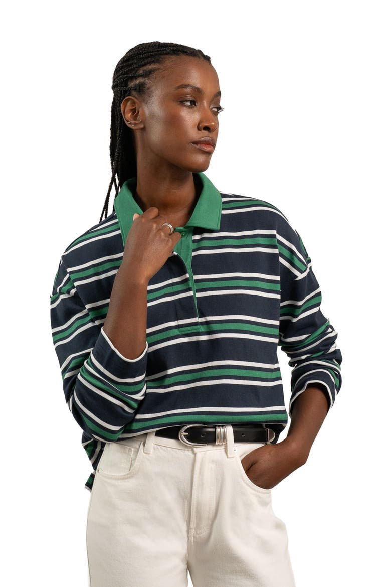The Womens Heavy Cotton Rugby Pullover, Main, color, Navy Green Stripe