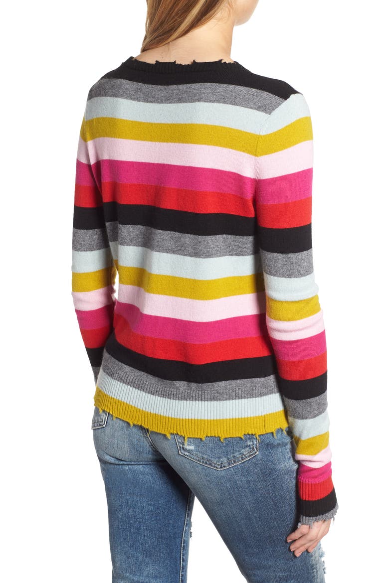 Multistripe Raw Edge Wool & Cashmere Blend Sweater, Alternate, color, MULTI STRIPE