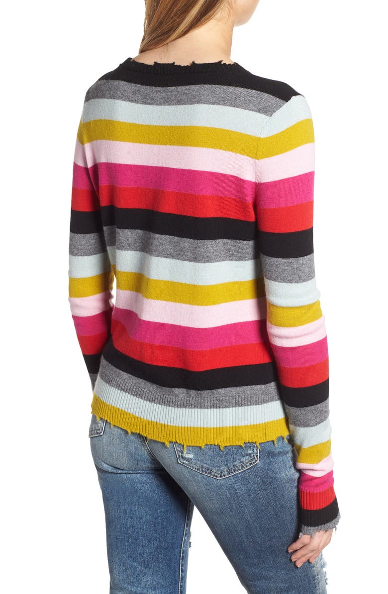 Pam & Gela Multistripe Raw Edge Wool & Cashmere Blend Sweater, Alternate, color, 