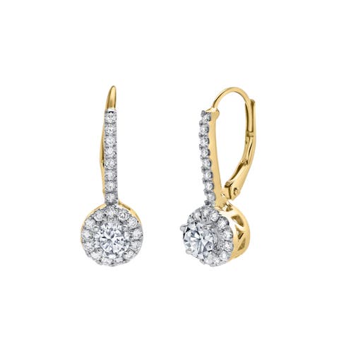 Raine Pave Round Diamond Drop Huggie Hoop Earrings in 14K Gold