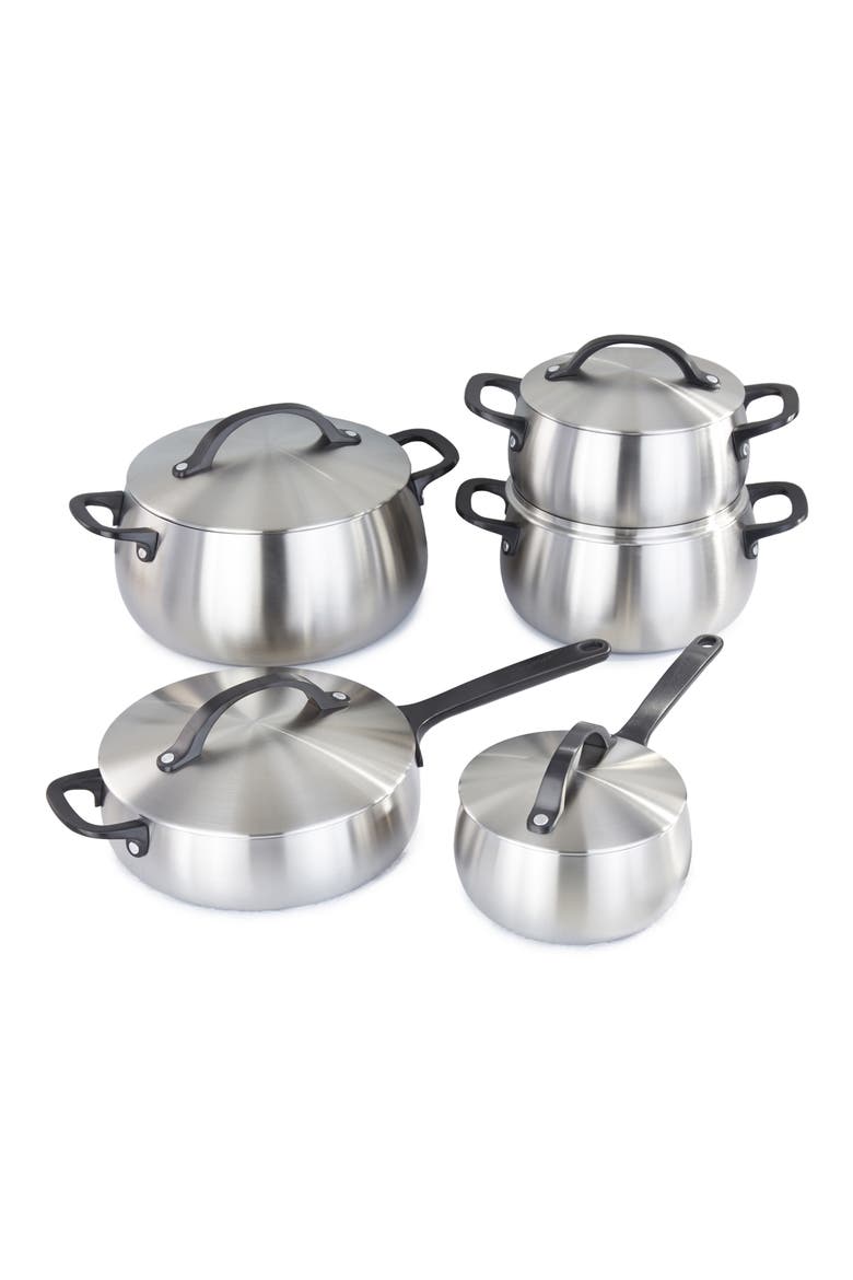 Belly Tri-Ply Stainless Steel 10-Piece Cookware Set, Main, color, SMOKEY BLACK