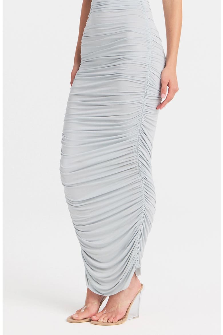 Cupro Jersey Ruched Long Dress, Alternate, color, PEARL