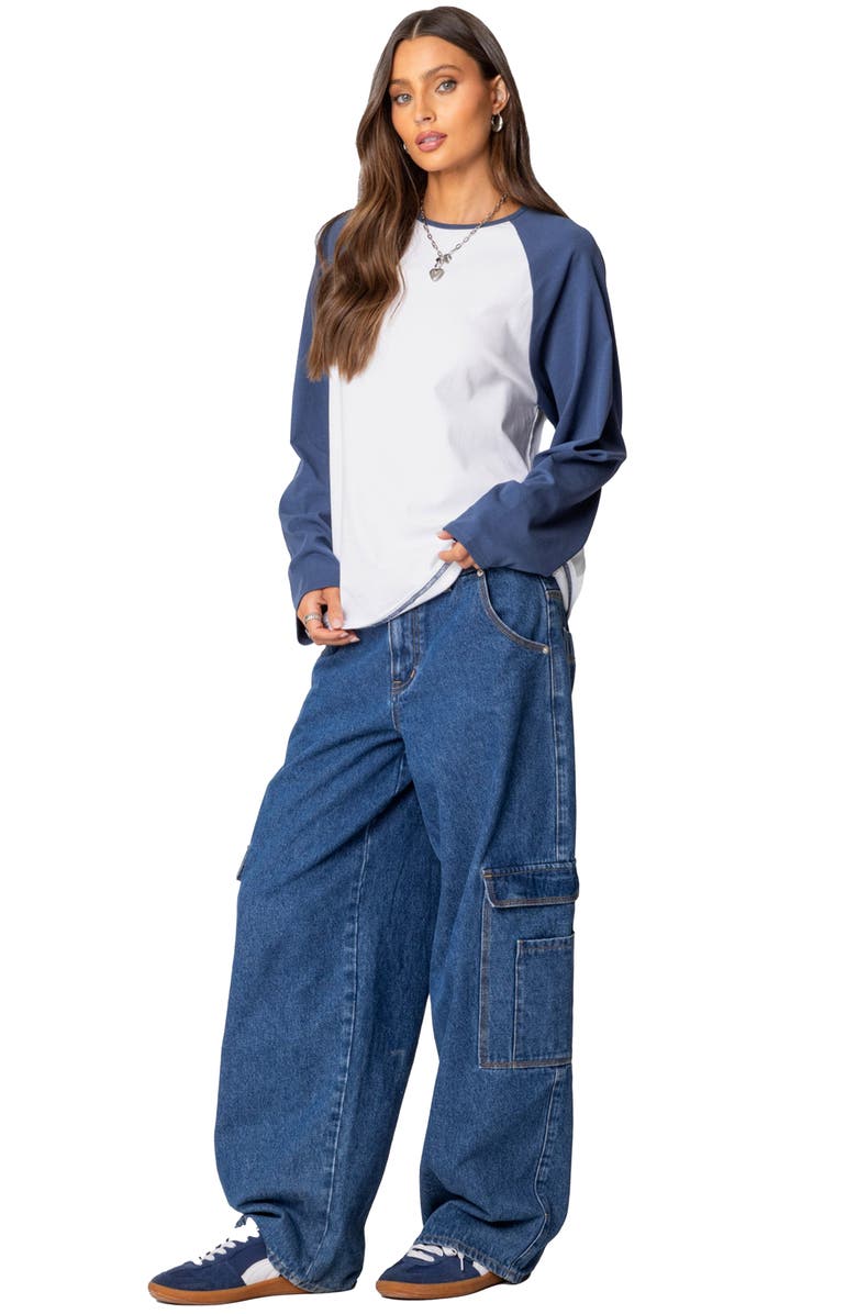 EDIKTED Oversize Long Sleeve Stretch Cotton T-Shirt, Alternate, color, White