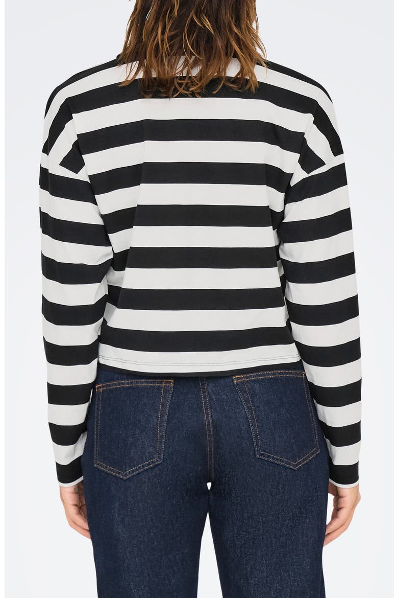 May Life Stripe Boxy Polo Top, Alternate, color, BLACKSTRIPES CLOUD DANCER
