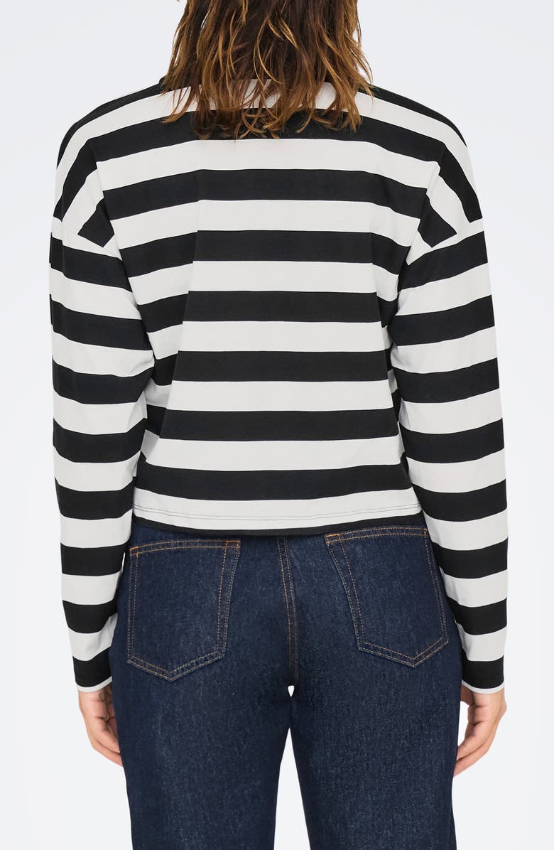 Only May Life Stripe Boxy Polo Top, Alternate, color, Blackstripes Cloud Dancer
