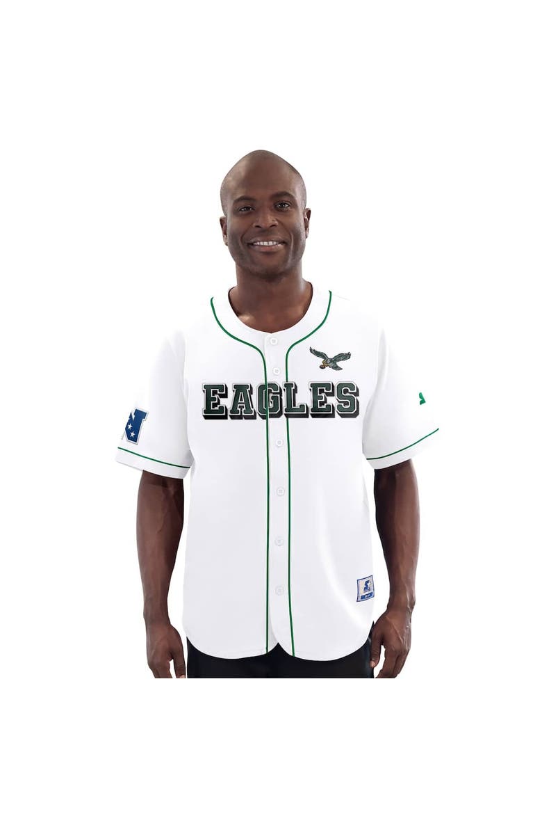 Men's Starter White Philadelphia Eagles Relay Vintage Full-Button Baseball Jersey, Main, color, White