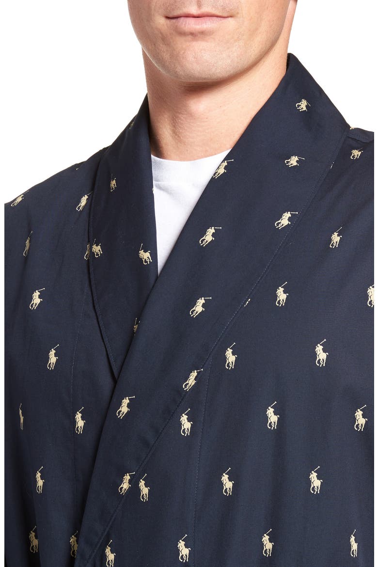 'Polo Player' Cotton Robe, Alternate, color, NAVY