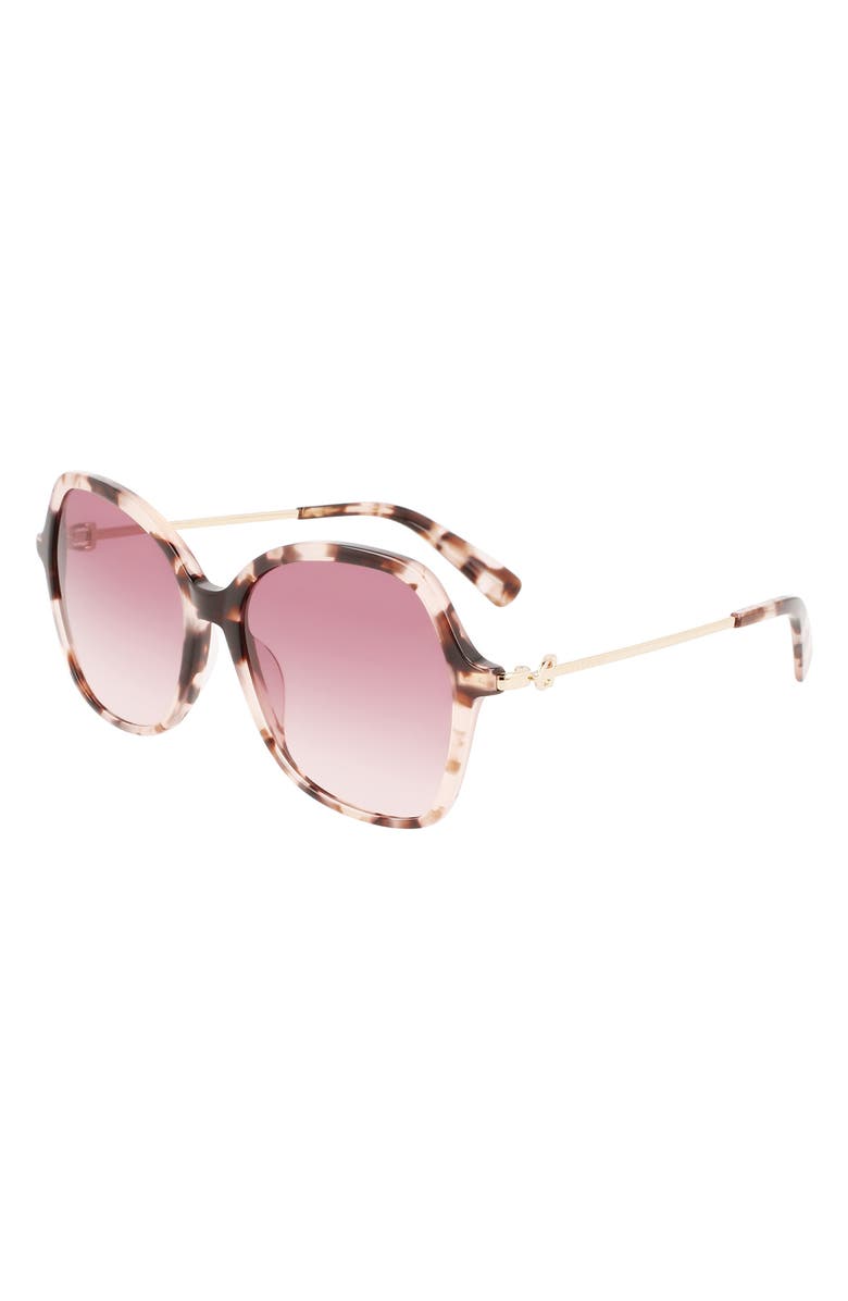 Longchamp 57mm Amazone Modified Rectangle Sunglasses, Alternate, color, Rose Havana