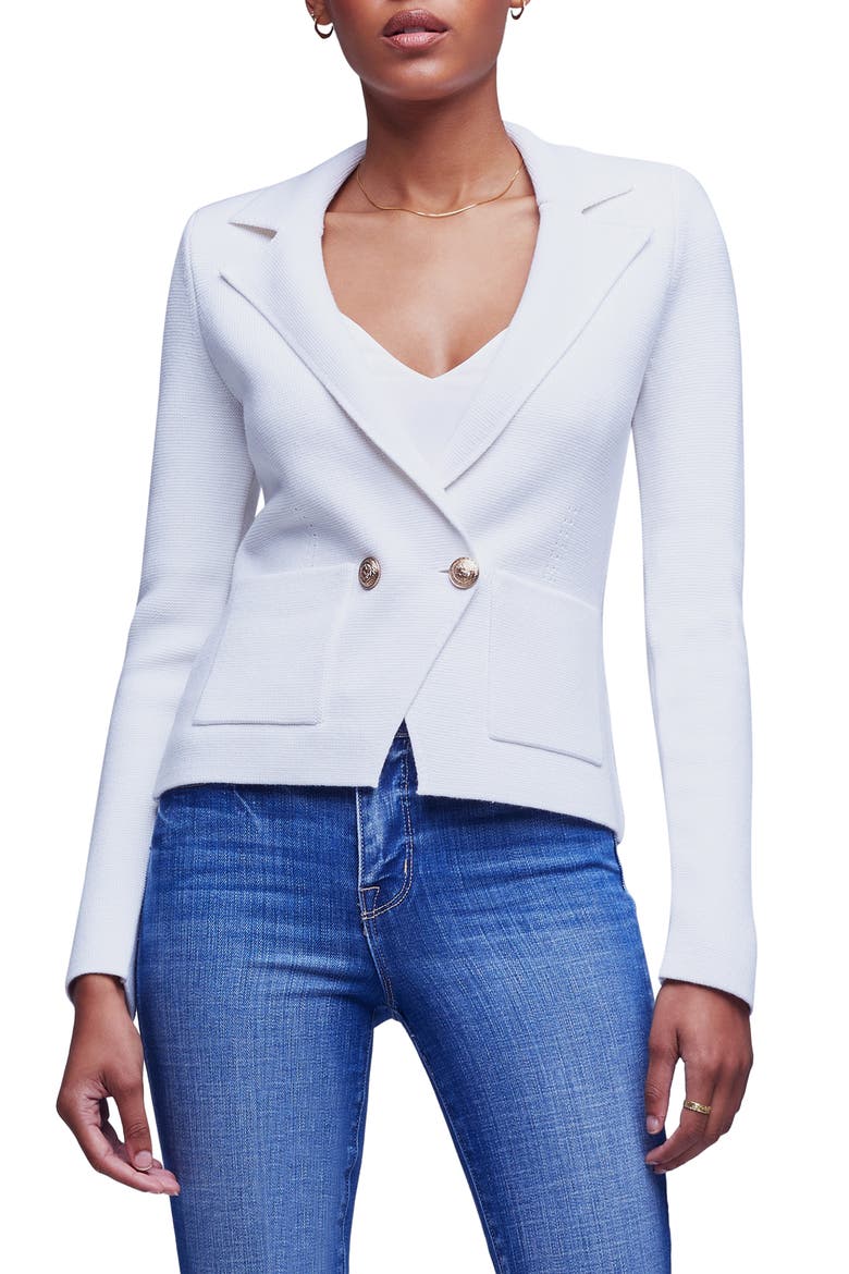 Sofia Cotton Blend Cardigan Blazer, Main, color, WHITE