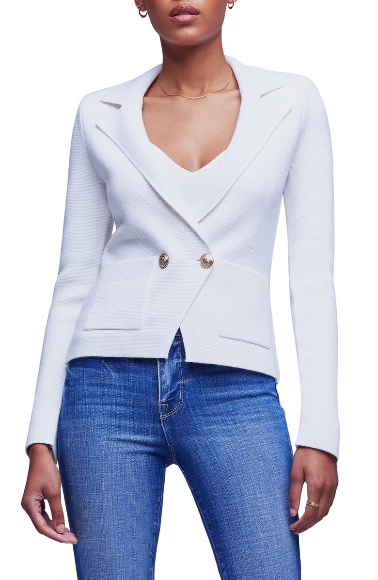 L'AGENCE Sofia Cotton Blend Cardigan Blazer, Main, color, White