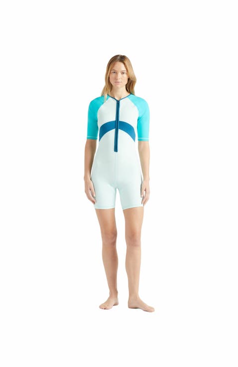 Women's Short Tricolor One-Piece Rashguard Swimsuit