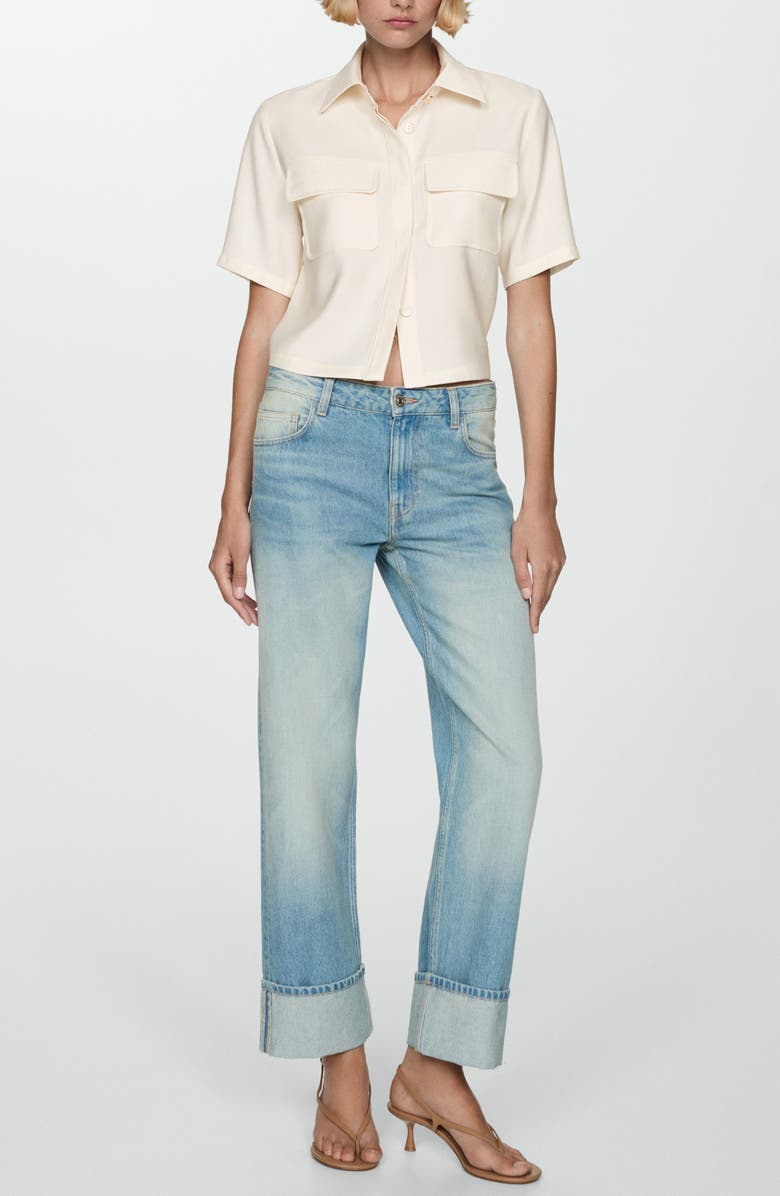 MANGO Flap Pocket Short Sleeve Button-Up Shirt, Alternate, color, 