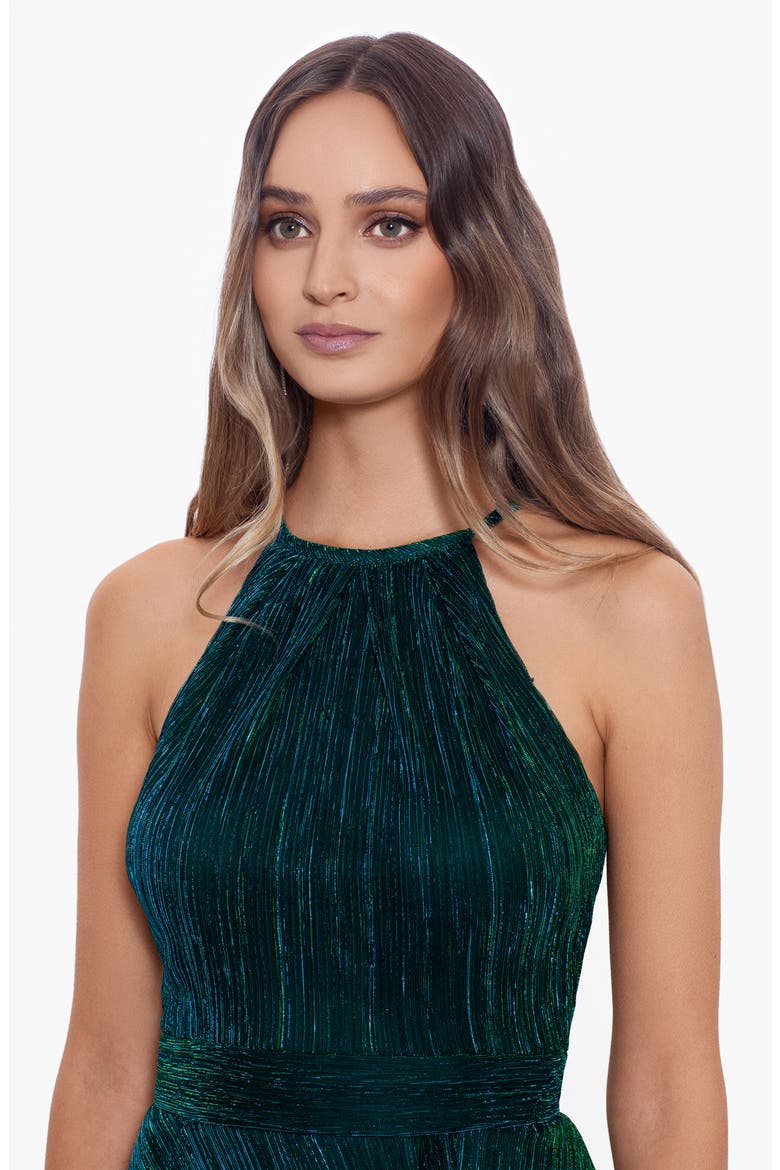 Metallic Sleeveless Crinkle Gown, Alternate, color, JADE