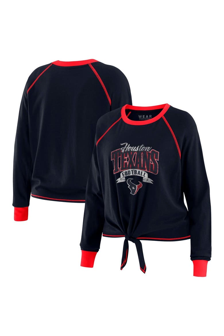 Women's WEAR by Erin Andrews Navy/Red Houston Texans Tie-Front Long Sleeve Top, Alternate, color, Navy