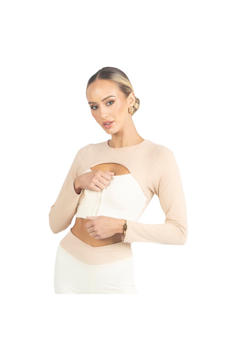 AKALIA Alisha Color Block Activewear Long Sleeve Top, Main, color, Beige