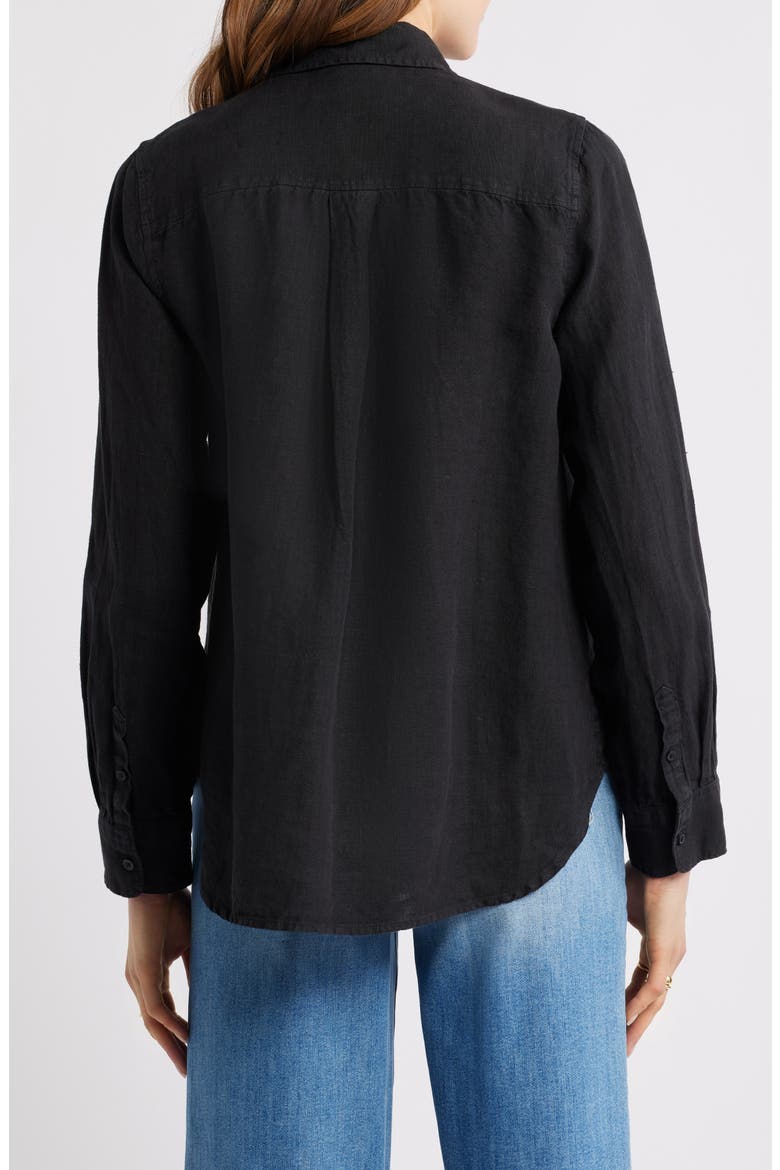 Casual Linen Button-Up Shirt, Alternate, color, BLACK