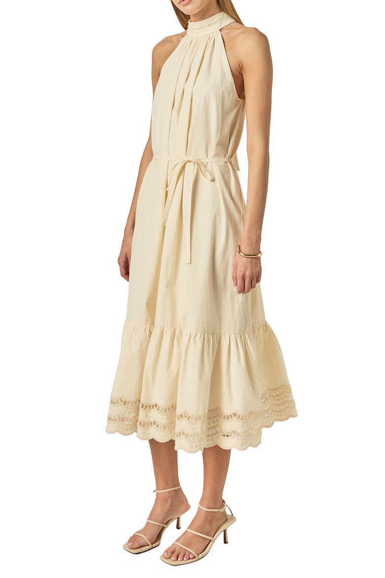 Embroidered Cotton Poplin Halter Dress, Alternate, color, CREAM