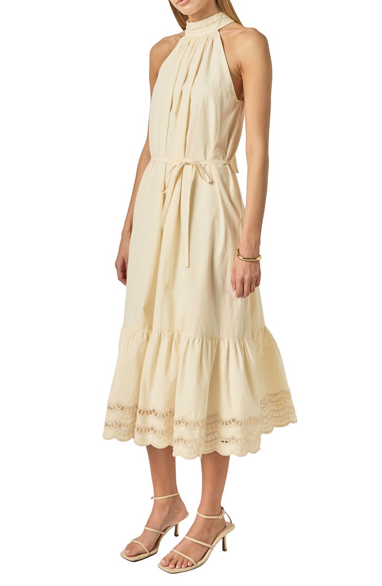 English Factory Embroidered Cotton Poplin Halter Dress, Alternate, color, Cream