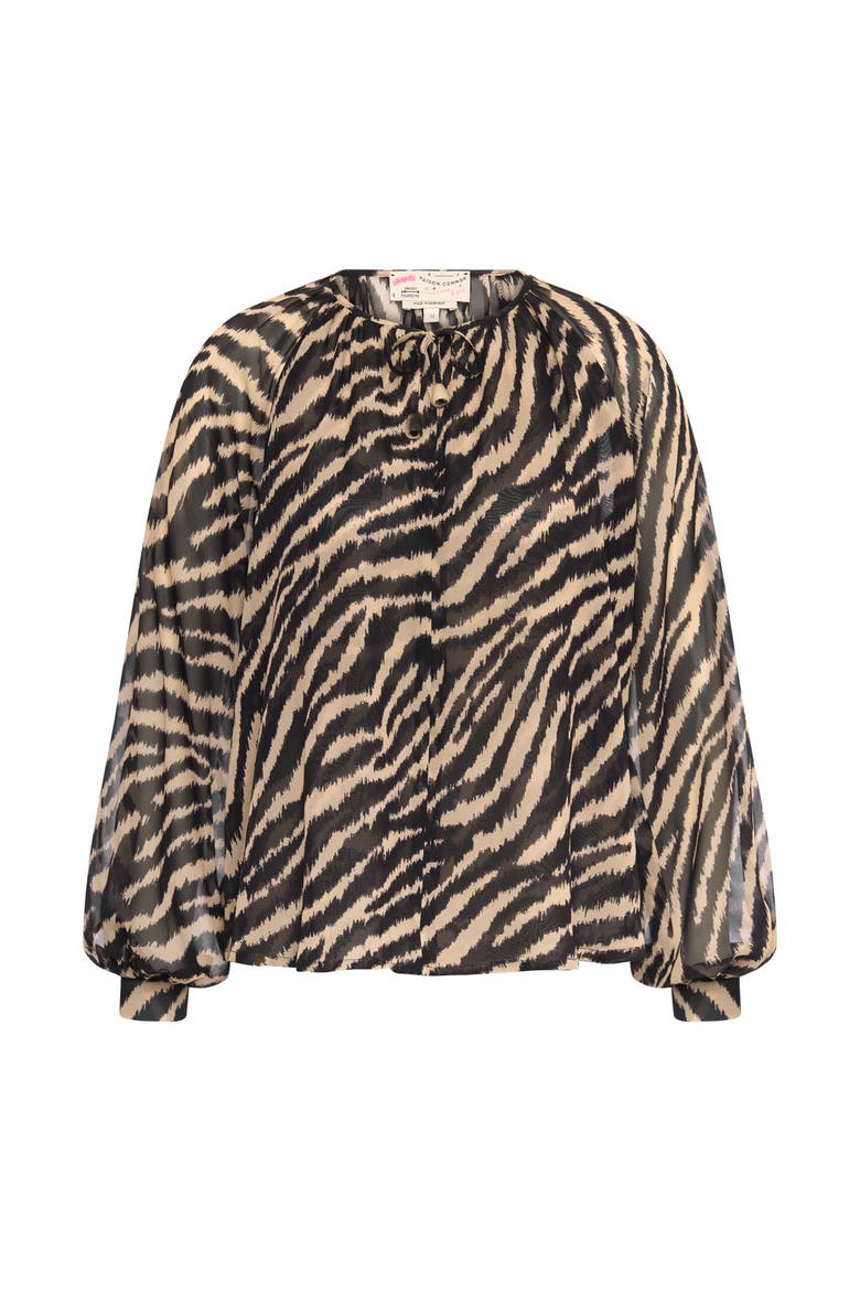 Silk Blouse With Zebra Print, Alternate, color, Black / Sand