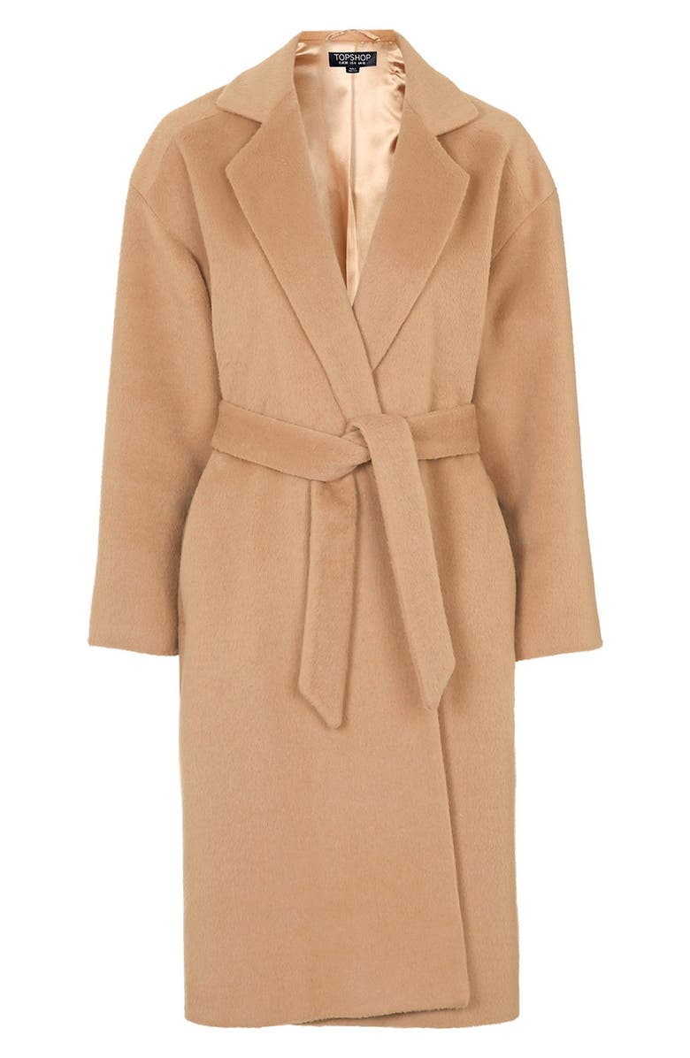 Topshop Long Belted Coat, Alternate, color, 