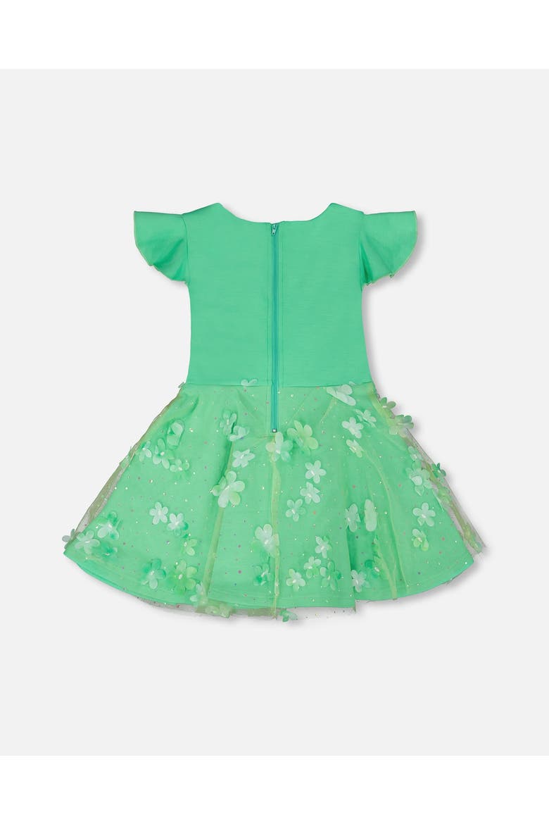 Bi-Material Short Flutter Sleeves Mesh Dress, Alternate, color, Bright Mint Green