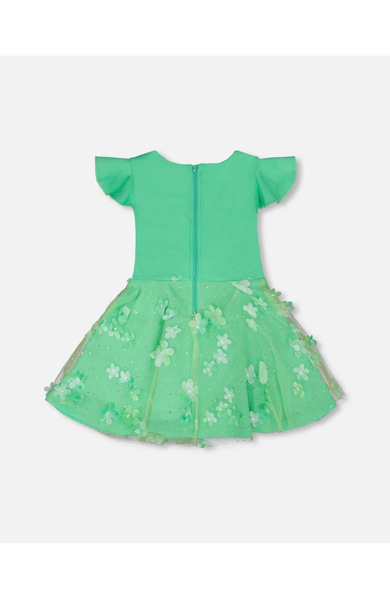 Deux par Deux Bi-Material Short Flutter Sleeves Mesh Dress, Alternate, color, Bright Mint Green