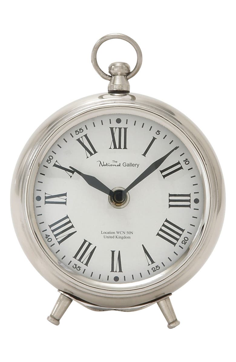 VIVIAN LUNE HOME Silvertone Stainless Steel Clock with Ring Top, Main, color,