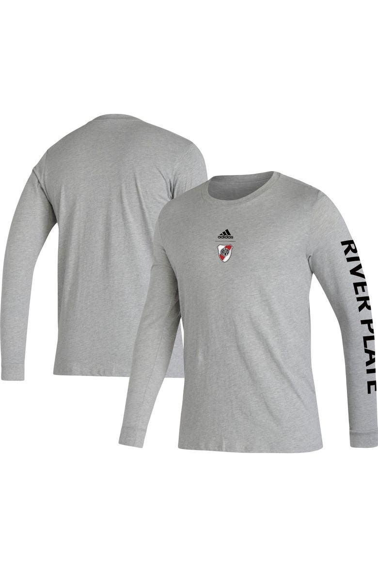 Men's adidas Heathered Gray Club Atlético River Plate Crest Long Sleeve T-Shirt, Main, color, Heather Gray
