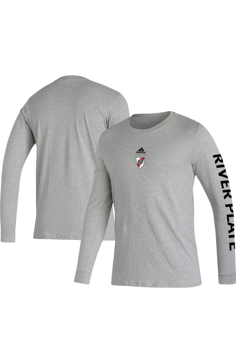 adidas Men's adidas Heathered Gray Club Atlético River Plate Crest Long Sleeve T-Shirt, Main, color,