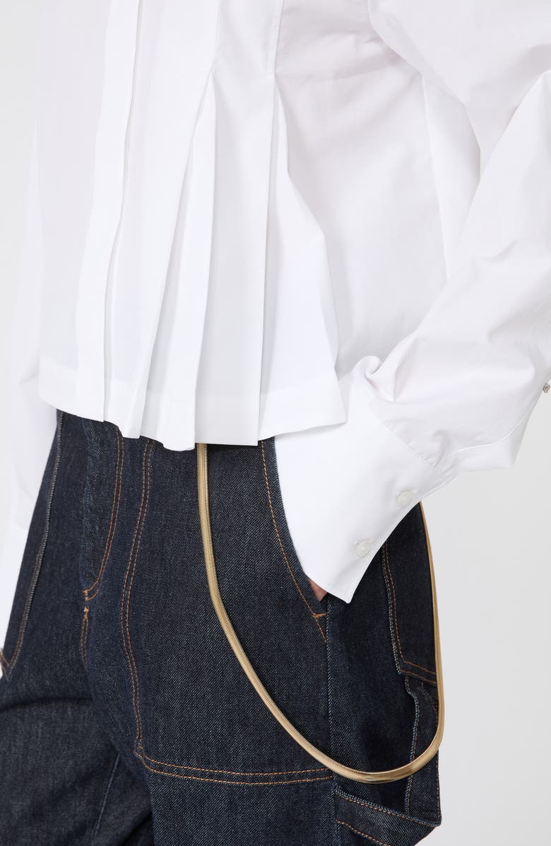 SPORTMAX Certo Pleated Crop Poplin Button-Up Shirt, Alternate, color, Optical White