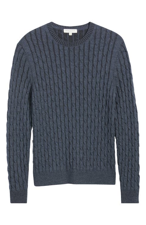 Crewneck Merino Wool Cable Sweater