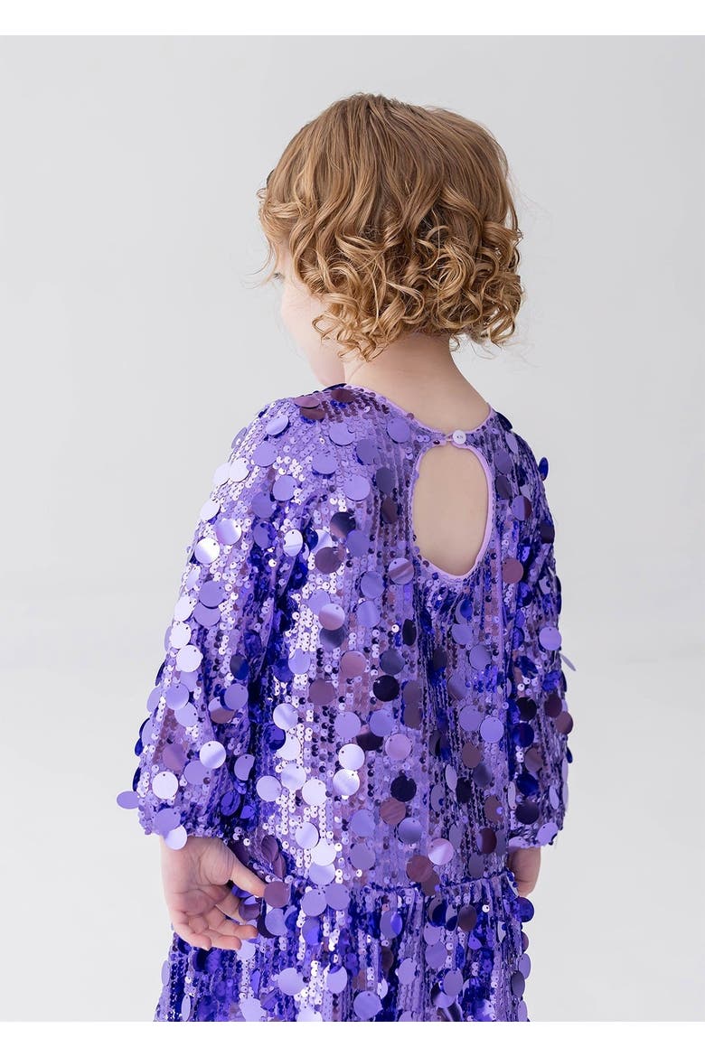 Shake it Off Bishop Sleeve Sequin Ruffle Hem Mini Dress, Alternate, color, Purple