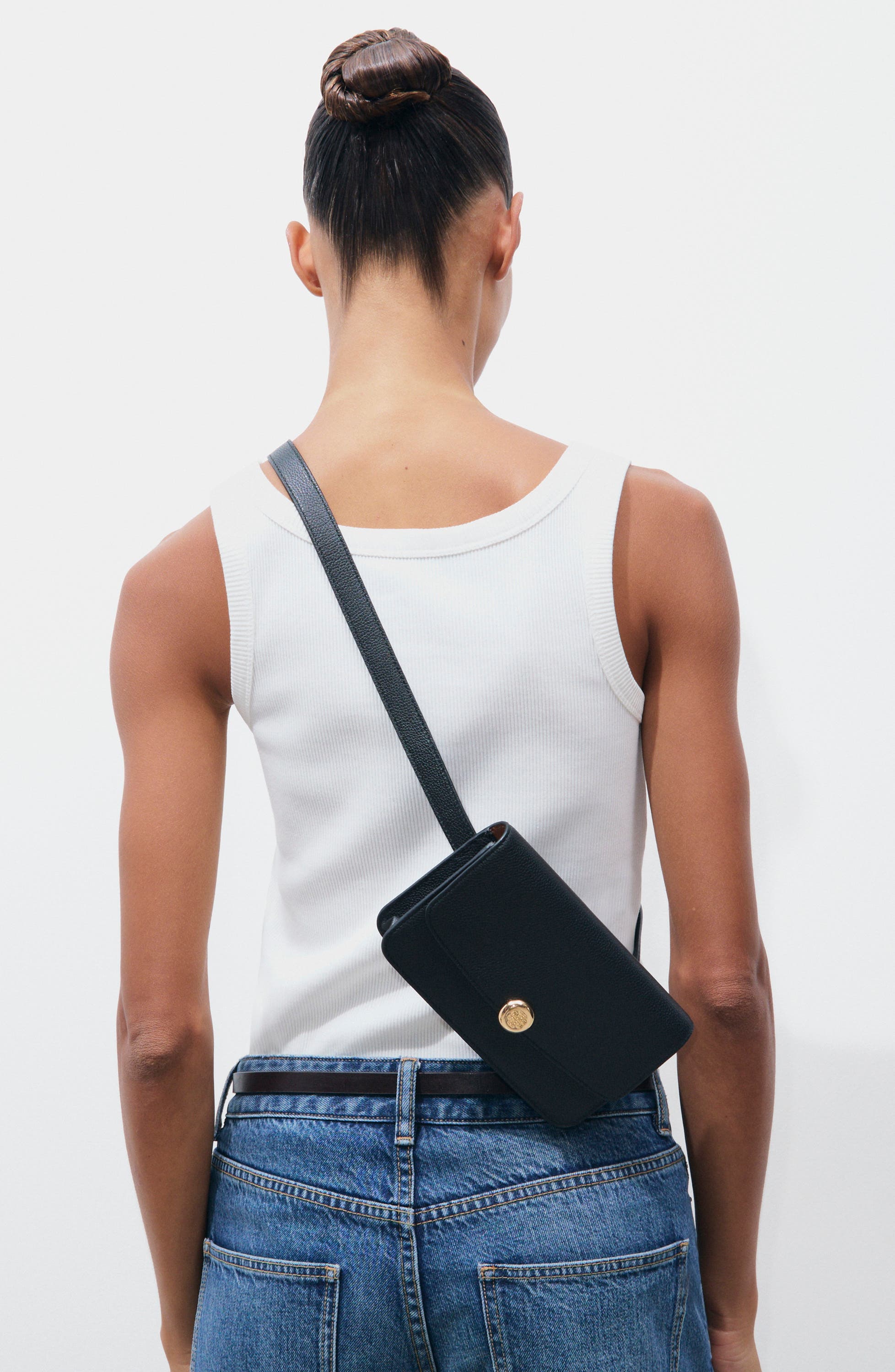 Romy Leather Belt Bag, Alternate, color, BLACK