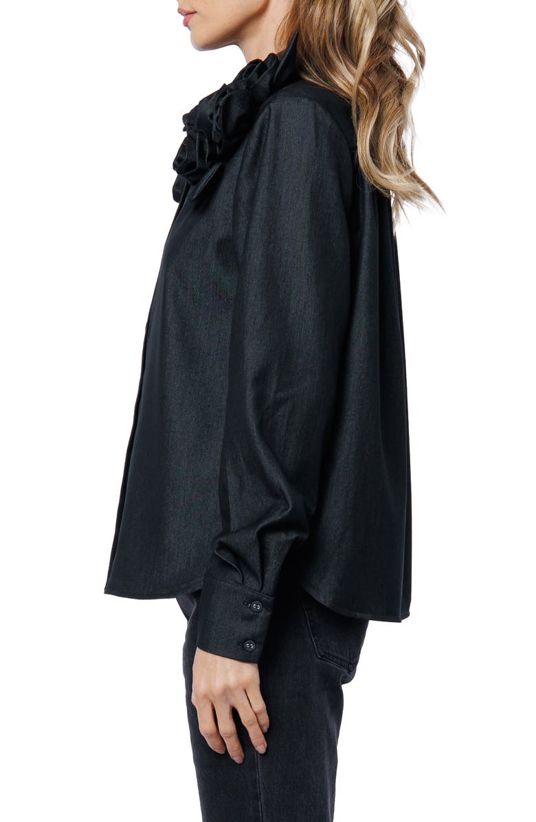 CIEBON Ivan Rosette Detail Denim Button-Up Shirt, Alternate, color, Denim Black