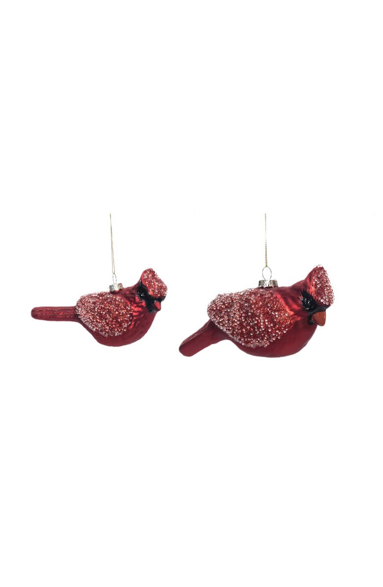 Transpac Red Holiday Glitter Cardinal Ornament Set of 2 Glass Ornaments, Main, color, 