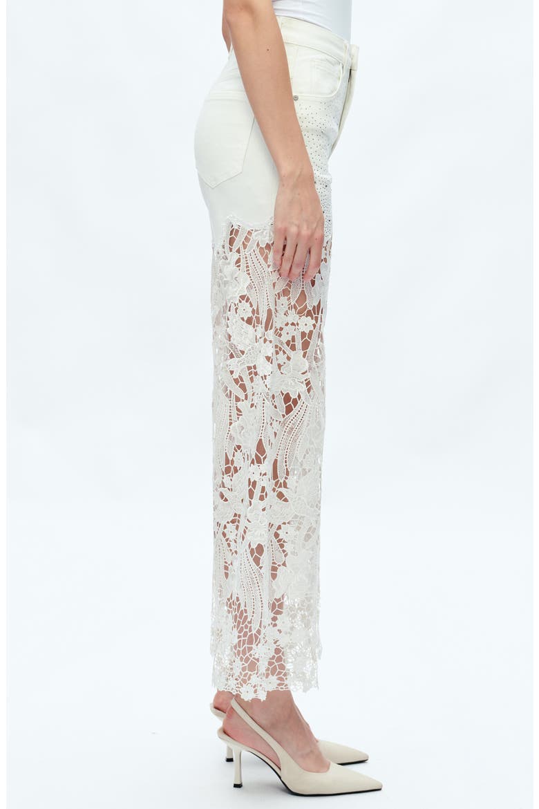High Waist Crystal Embellished Lace Wide Leg Jeans, Alternate, color, WHITE