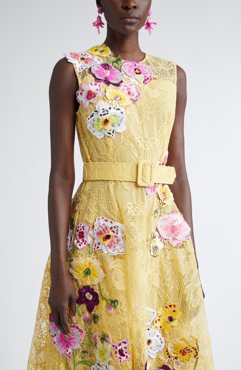 Oscar de la Renta Orchid Threadwork Floral Lace Fit 
Flare Dress, Alternate, color, 