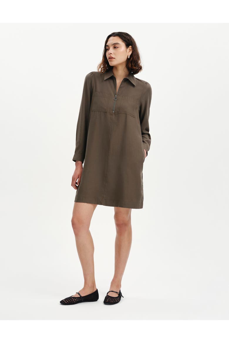 Enriko Zip Front Short Dress, Alternate, color, Khaki