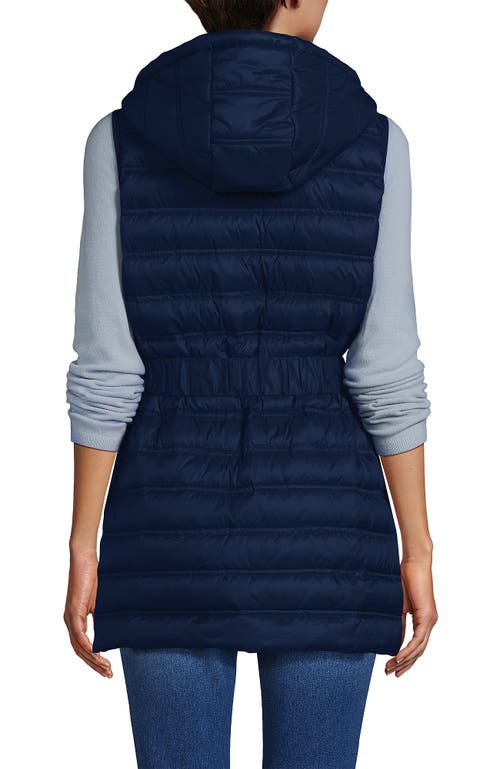 Lands' End Wanderweight Belted Packable Down Vest In Deep Sea Navy