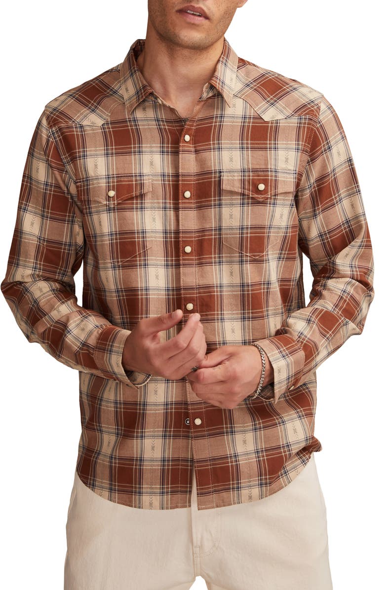 Lucky Brand Dobby Plaid Western Shirt, Main, color, Rust Multi